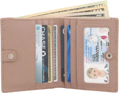 Miniatura 2 de BOTANNER Mini monedero de bolsillo compacto de cuero para mujer con seguridad RFID - NEGRO, rosado (Blush Pink), Minimalista