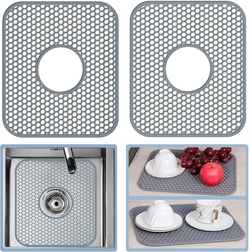 Miniatura 14 de Bestjing Tapete de silicona para fregadero - Protectores para fregadero de cocina con drenaje central, accesorio de rejilla de cocina de 26" x 14