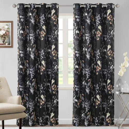 Miniatura 21 de H.VERSAILTEX Cortinas 100% opacas de 63 pulgadas de largo, juego de 2 paneles de cortinas estampadas con aislamiento térmico para dormitorio