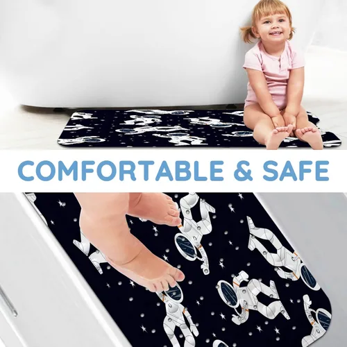 Miniatura 4 de Tapetes de bañera para niños, tapete de baño de astronauta negro antideslizante para bañera de 40 x 16 pulgadas, grande, lavable, antideslizante