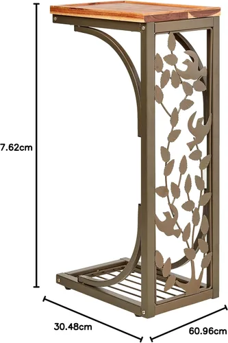 Miniatura 3 de Trademark Innovations Mesa lateral de 2 pies con tapa de madera de acacia y diseño de pájaro