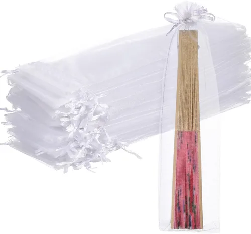 Toddmomy 50 bolsas de organza con cordón para abanicos de mano, bolsas de organza blanca con cordón para dulces, joyas, fiestas, recuerdos de boda
