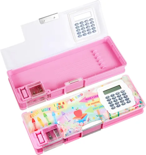 Miniatura 9 de Henoyso Caja de lápices multifuncional para niñas, estuche de alpaca con calculadora y sacapuntas, estuche lindo y genial, suministros escolares