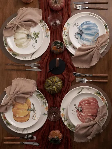 Miniatura 5 de Bico - Juego de 4 platos para ensalada de calabaza, platos de postre de cerámica de 8.75 pulgadas para ensalada, aperitivo, guarniciones, aptos