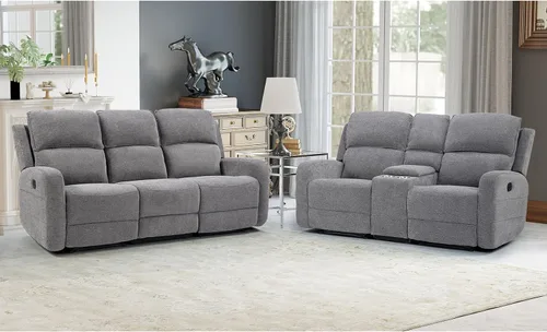 Miniatura 22 de EBELLO Juego de sofá reclinable manual para sala de estar, sofá reclinable de tela suave para sala de reuniones, respaldo y apoyabrazos acolchados