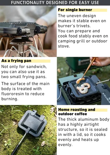 Miniatura 5 de camping moon Sandwichera Arena caliente Solo quemador Gas Fire Open Fire Compact Aluminio TT-1315 (negro)