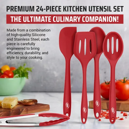 Miniatura 3 de Kaluns Juego de utensilios de cocina de silicona, juego de 24 utensilios de cocina, abrelatas, triturador, espátula, 446 °F, resistente al calor