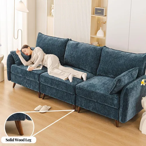 Miniatura 5 de Rexulqo Sofá modular modular de 104 pulgadas con almacenamiento para todos los asientos, sofá grande en forma de L, cómodos sofás de nube con Azul