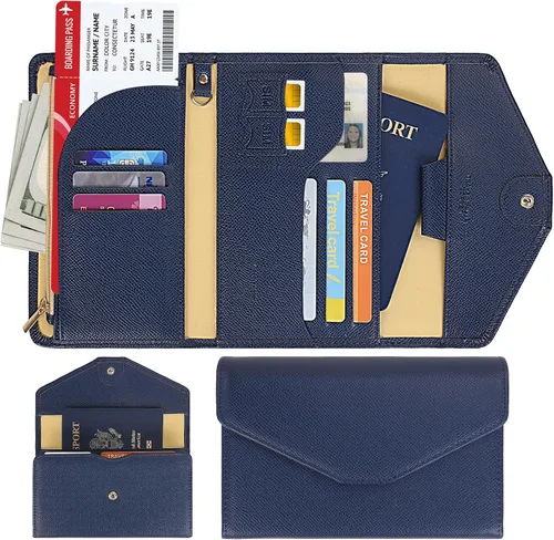 Miniatura 123 de Zoppen - Billetera de viaje con bloqueo RFID multiusos (Ver.4) Portatarjetas de pasaporte y vacunas, organizador de documentos de tres pliegues