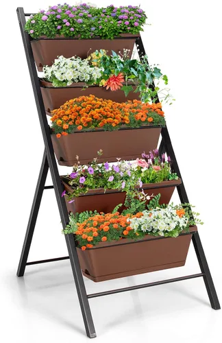 S AFSTAR Macetero vertical de 5 niveles, cama de jardín elevada de 5 capas con 5 jardineras desmontables y marco de metal, contenedores elevados