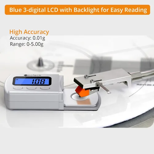 Miniatura 4 de Neoteck balanza digital para aguja de tocadiscos, calibrado de 0.01g, retroiluminación LCD azul para cartucho fono del brazo Plateado