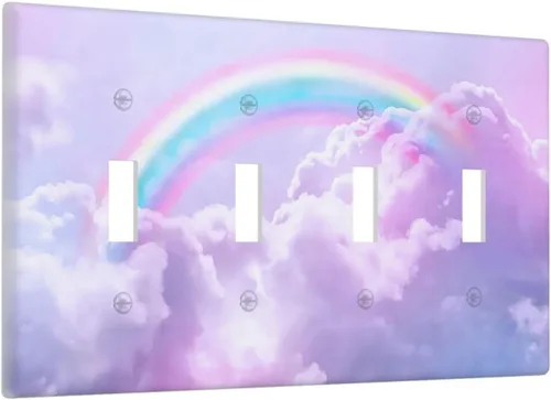 Miniatura 136 de Rainbow in the Clouds - Placas de Pared de Doble Interruptor de 2 Posiciones, Panel de Arte Rosa, Cubierta de Interruptor de Luz, Placa Frontal Arco