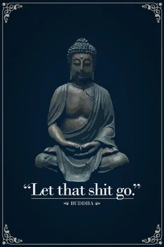 Miniatura 6 de ProFrames póster cómico de Buda con marco, con la cita "Let That Shit Go" 12x18