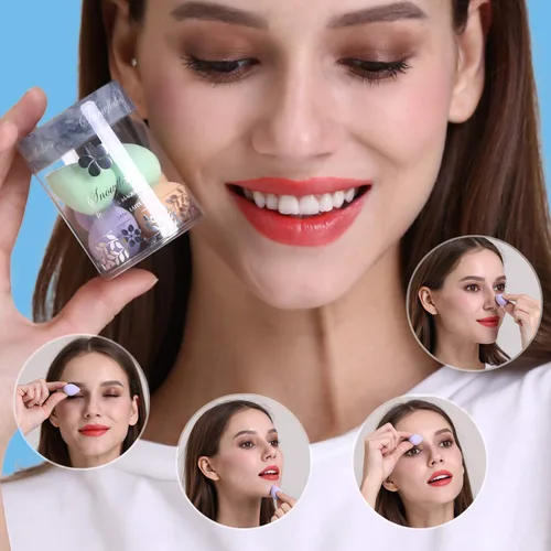 Miniatura 6 de Mini licuadora de esponja de maquillaje de copos de nieve para aplicación detallada alrededor de los ojos y otras áreas, 6 piezas, sin látex, Verde
