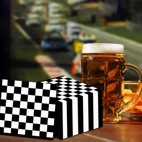 Miniatura 4 de 100 paquetes de servilletas de papel con bandera a cuadros en blanco y negro para fiesta de cumpleaños de coche de carreras, suministros desechables