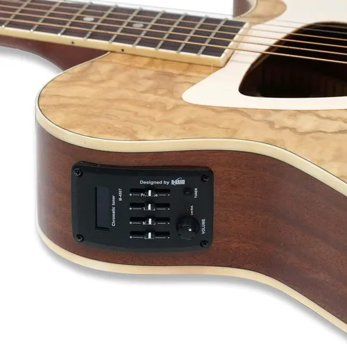 Miniatura 6 de Guitarra eléctrica acústica de 39 pulgadas, cuerpo delgado, afinador incorporado, cuerpo de acabado natural brillante de madera de fresno