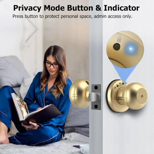 Miniatura 5 de eLinkSmart Cerradura de puerta de huella dactilar, perilla inteligente de puerta de bola con llave sin llave para puerta de entrada para dormitorio