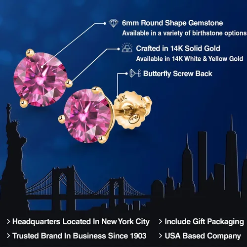 Miniatura 158 de Gem Stone King Aretes de Martini de oro amarillo de 14 quilates Aretes de tuerca de 3 puntas para mujeres y hombres Redondos de 0.236 pulgadas
