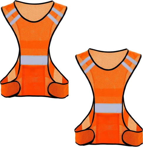 Miniatura 9 de TCCFCCT Chaleco reflectante para correr, equipo de correr de alta visibilidad con bolsillo grande Paquete de 2 malla amarilla