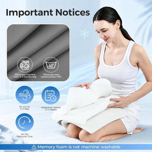 Miniatura 9 de Elviros Almohadas de espuma viscoelástica para aliviar el dolor de cuello, almohada ortopédica ergonómica de altura ajustable para dormir, almohada