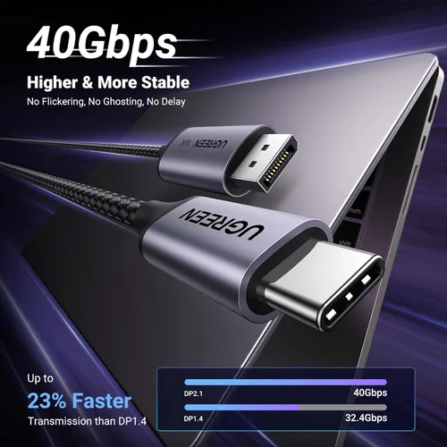 Miniatura 3 de UGREEN Cable USB C a DisplayPort 2.1 16K@30Hz 8K@120Hz 40Gbps Thunderbolt 4/3 a DisplayPort Cord Alu Trenzado Compatible iPhone 17/16 Pro Max