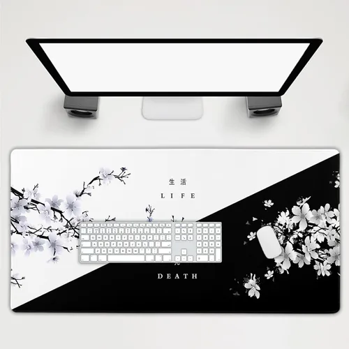 Miniatura 31 de Alfombrilla de ratón rosa y verde anime geométrica japonesa extendida para escritorio 90X40 CM, base de goma antideslizante, borde cosido