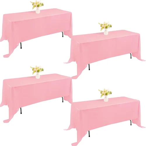 Miniatura 24 de Paquete de 4 manteles rectangulares de poliéster lavables de 60 x 102 pulgadas, color blanco, para mesas de comedor, bodas, bufés, fiestas