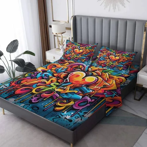 Miniatura 9 de Graffiti Sheets - Juego de sábanas tamaño individual, sábanas de microfibra suave, bolsillo profundo, sábanas y fundas de almohada estampadas sin