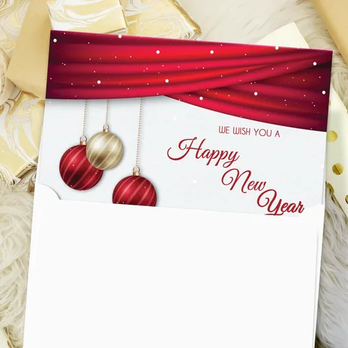 Miniatura 5 de Juego de tarjetas de feliz año nuevo 2026 – Elegante bola roja para Navidad, Año Nuevo, saludos de vacaciones, invitaciones, anuncios