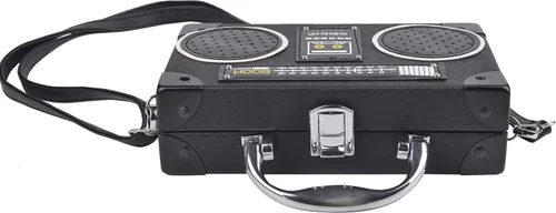 Miniatura 6 de QZUnique Bolsa de hombro con forma de cinta grabadora de radio bolsa cruzada de poliuretano para mujer bolsa de noche retro bolso de mano