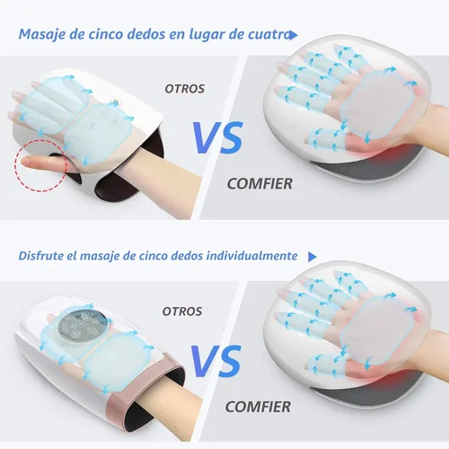 Miniatura 2 de COMFIER masajeador inalámbrico de manos con calor, 3 niveles de compresión de aire y calefacción, masajeador de manos recargable para aliviar