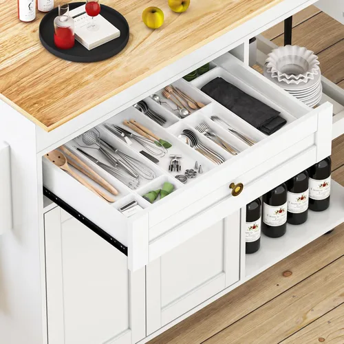 Miniatura 7 de Isla de cocina de 77.8 pulgadas con mesa extensible, isla de cocina rodante con armario de almacenamiento, cajones, estante para especias, toallero