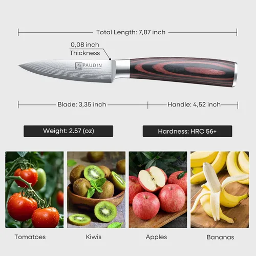 Miniatura 2 de PAUDIN Cuchillo de pelar, cuchillo de fruta de 3.5 pulgadas, cuchillo de pelar forjado de acero inoxidable de alto carbono 5Cr15Mov, cuchillo
