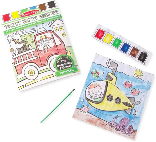 Miniatura 4 de Melissa & Doug Pintar con agua - Vehículos, 20 páginas perforadas con paletas a prueba de derrames