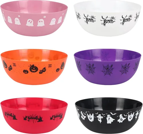 Miniatura 9 de 6 cuencos de Halloween para dulces grandes, cuencos de plástico para dulce o truco, cuenco de plástico reutilizable para suministros de fiesta