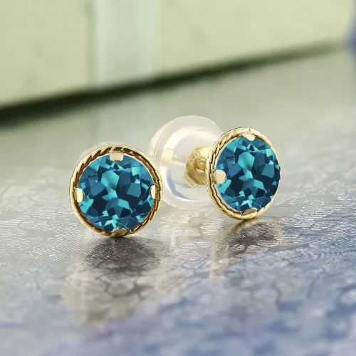 Miniatura 40 de Gem Stone King Aretes redondos de oro amarillo de 14 quilates con piedra natal Redondos de 0.157 in Aretes de oro para mujeres y hombres