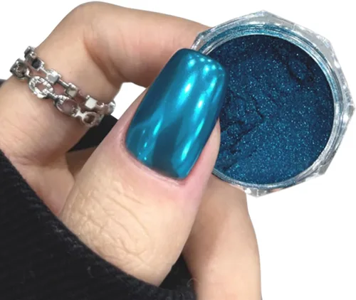 Polvo de uñas cromado azul turquesa esmaltado efecto espejo metálico holográfico brillo polvo manicura arte pigmento accesorios para uñas de gel