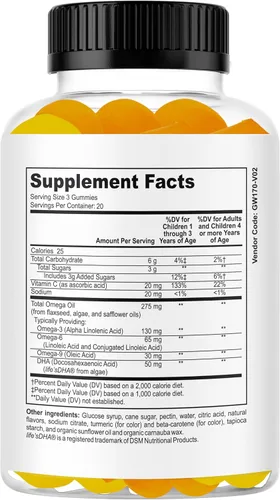 Miniatura 7 de Little Wonders Kids Omega 3 DHA Gomas, vitaminas infantiles para la salud cerebral, gomitas de enfoque para niños y adolescentes, suplemento