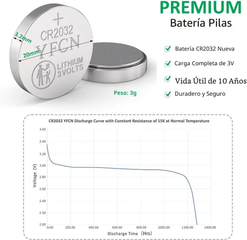 Miniatura 3 de YFCN CR2032 - Batería de litio de 3 V, paquete de 5 baterías CR2032 – CR 2032 batería de celda de moneda para AirTag, llavero, controles remotos, 10
