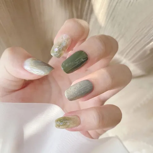Miniatura 46 de LIGHT RAIN - Uñas a presión de longitud media, con diseño de galaxia Andromeda, uñas postizas de gel, reutilizables, de lujo, de siete capas