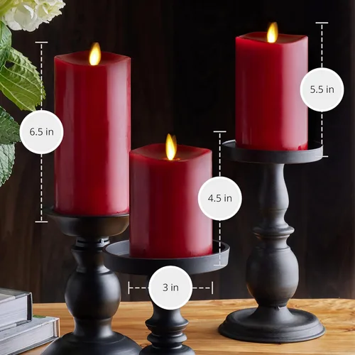 Miniatura 6 de Luminara Juego de 3 velas sin llama con borde fundido parpadeante, funciona con pilas y función de temporizador, control remoto incluido, pilar