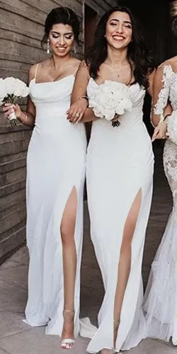 Miniatura 5 de Women's Spaghetti Strap Chiffon Long Bridesmaid Dresses with Slit Cowl Neck A Line Formal Evening Gowns
