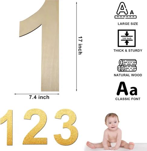 Miniatura 2 de HILAZA Número 1 Grande de Madera de 17 Pulgadas, Tablero de Señal de Número de Madera en Blanco Sin Terminar de 1/4 Pulgada de Grosor