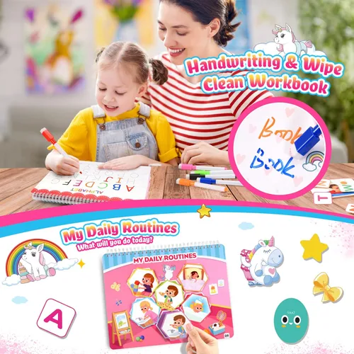 Miniatura 6 de MDINGTD Juguetes Montessori para niños pequeños, regalos de unicornios para niñas de 3 a 5 años, 30 temas, libro ocupado para niños, juguetes