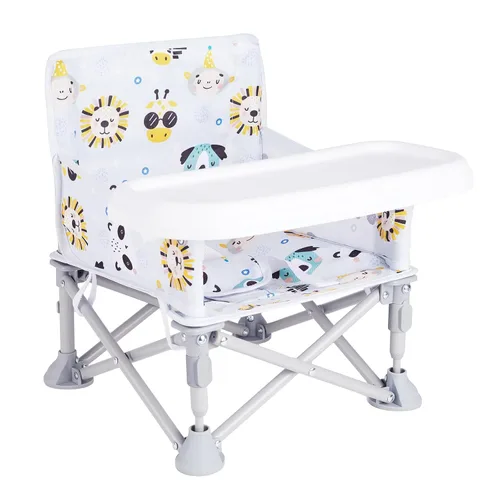 Miniatura 8 de Silla de bebé portátil, asiento elevador plegable con bandeja para mesa de comedor, silla de camping compacta para césped, playa, viajes, bebés de 6