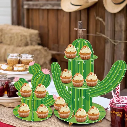 Miniatura 8 de 2 soportes para cupcakes de cactus, forma de cactus verde, decoración de fiesta mexicana para Cielito Lindo Three Esta cumpleaños, suministros