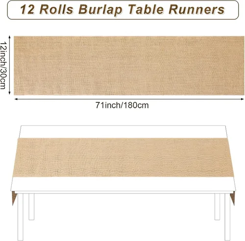 Miniatura 2 de Paquete de 12 caminos de mesa de arpillera de 12 x 71 pulgadas, camino de mesa rústico de yute a granel, decoración de boda, centros de mesa