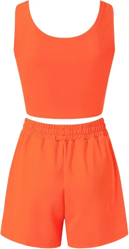Miniatura 7 de Conjunto de dos piezas para mujer, pantalones cortos de verano de 2 piezas, top corto y pantalones cortos