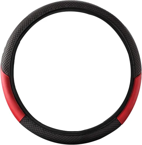 Miniatura 13 de Funda para volante de automóvil, microfibra de fibra de carbono de 15 pulgadas, antideslizante, transpirable, protector elástico para volante