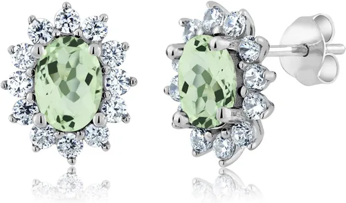 Miniatura 29 de Gem Stone King Aretes ovalados de plata de ley 925 de 0.276 x 0.197 in con piedra natal de la princesa Diana, estilo halo real para mujeres